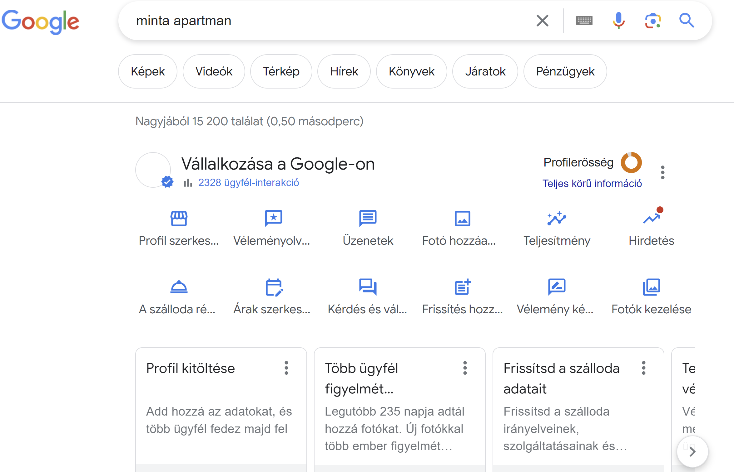 Google Cégprofil szállásadóként